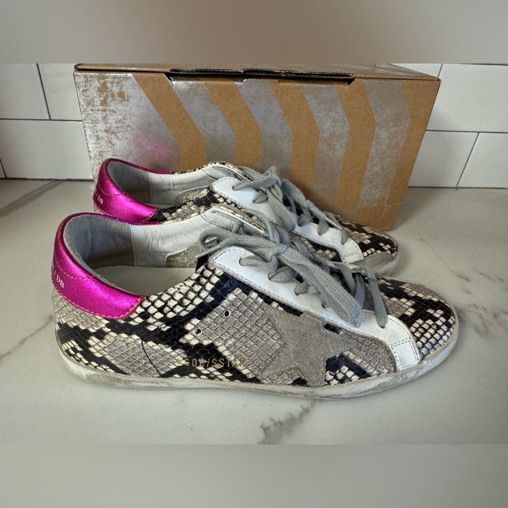 Golden Goose Superstar Snake-Embossed Low-Top Sneakers. Size 38.
